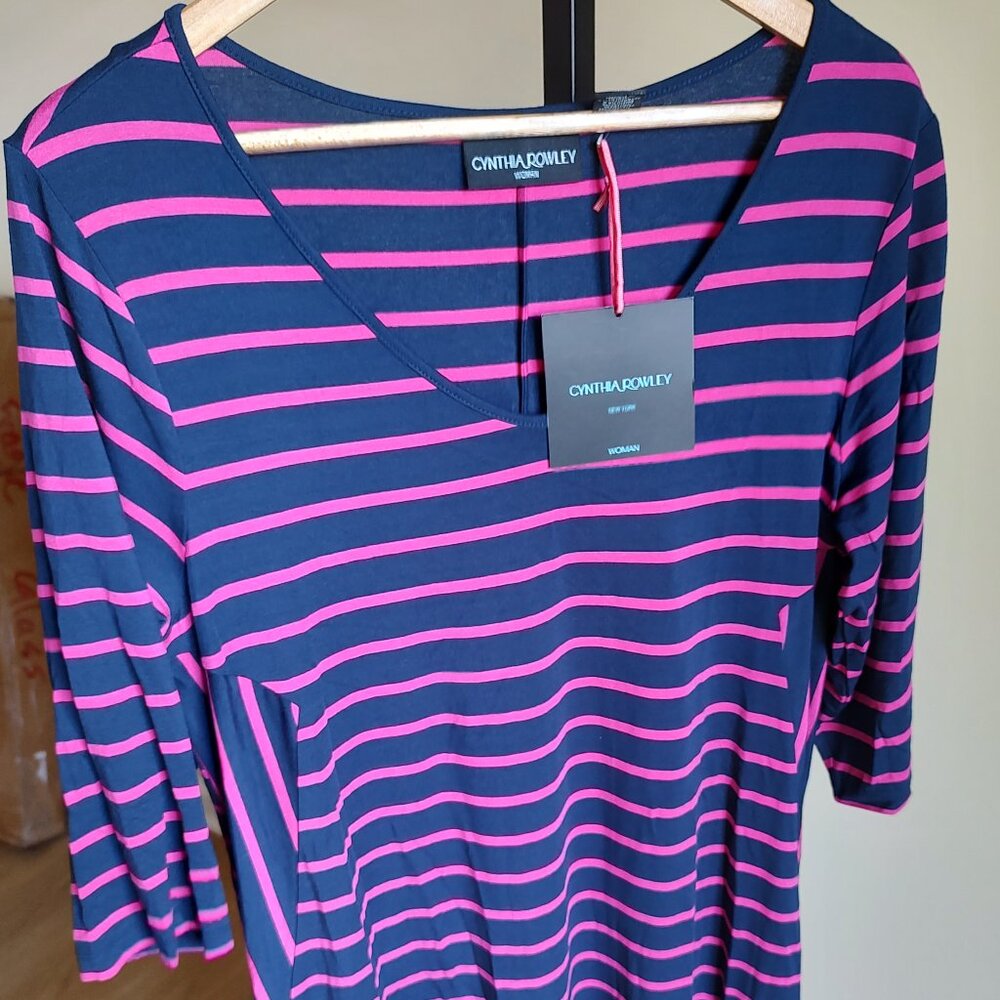 Cynthia Rowley Navy Blue & Pink Striped Dress - 1X